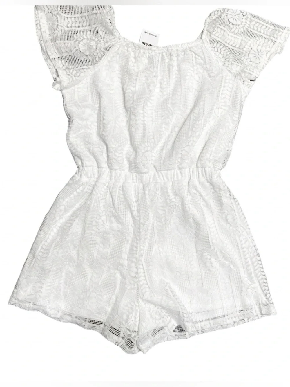 Daytrip Buckle White Crochet Lace Short Sleeve Romper Youth Size Small NWT